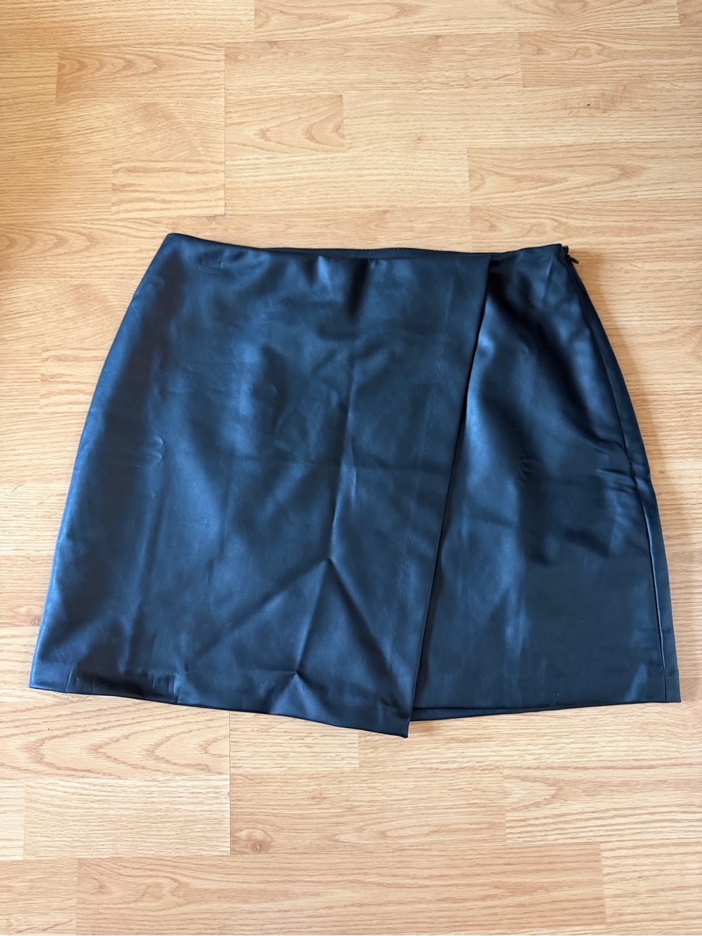 Old Navy Black Faux Leather Mini Skirt with Wrap Panel